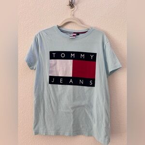 Tommy Hilfiger Tommy Jeans Blue Velvet Logo Short Sleeve Shirt Size M